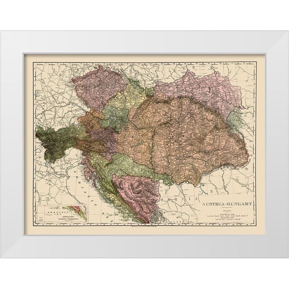 Rand McNally 18x15 White Modern Wood Framed Museum Art Print Titled - Austria Hungary - Rand McNally 1895