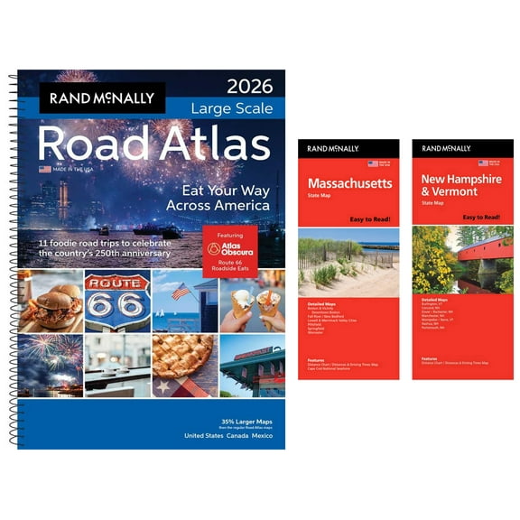 Rand McNally 2026 Large Scale Road Atlas with Easy to Read Massachusetts & New Hampshire/Vermont Maps