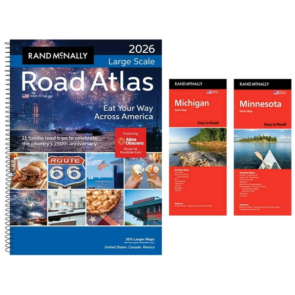 Rand McNally 2026 Large Scale Road Atlas with Easy to Read Michigan & Minnesota Maps
