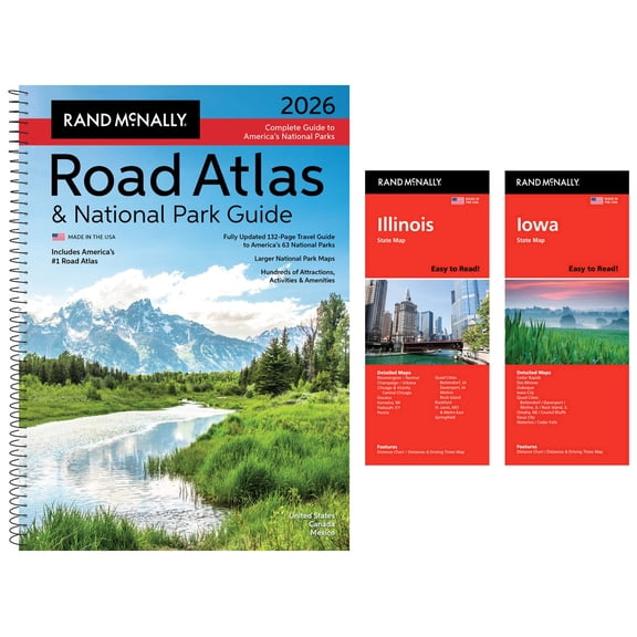 Rand McNally 2026 Road Atlas & National Park Guide with Illinois & Iowa Maps