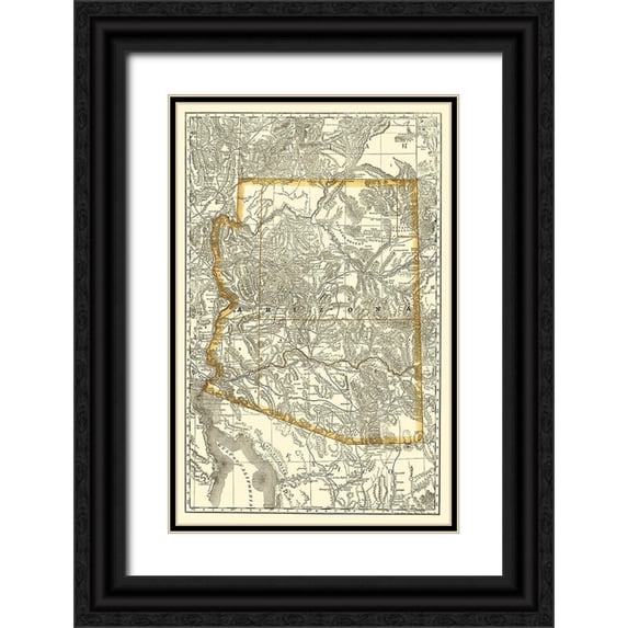 Rand McNally 22x32 Black Ornate Wood Framed with Double Matting Museum Art Print Titled - Arizona - Rand McNally 1876