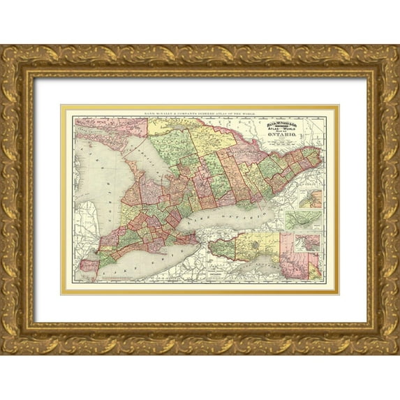 Rand McNally 24x17 Gold Ornate Wood Framed with Double Matting Museum Art Print Titled - Ontario Canada - Rand McNally 1892