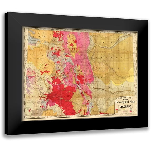 Rand McNally 24x19 Black Modern Framed Museum Art Print Titled - Colorado Geology - Rand McNally 1879