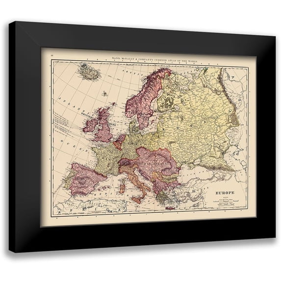 Rand McNally 24x19 Black Modern Framed Museum Art Print Titled - Russia France Austria Hungary Germany