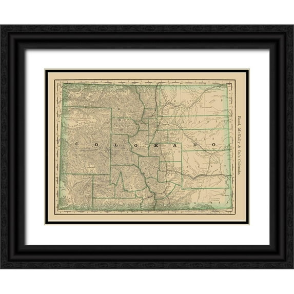 Rand McNally 24x19 Black Ornate Wood Framed with Double Matting Museum Art Print Titled - Colorado - Rand McNally 1879