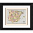 thumbnail image 1 of Rand McNally 24x19 Black Ornate Wood Framed with Double Matting Museum Art Print Titled - Spain Portugal - Rand McNally 1897, 1 of 4