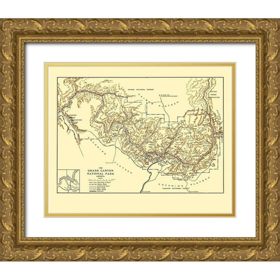 Rand McNally 31x26 Gold Ornate Wood Framed with Double Matting Museum Art Print Titled - Grand Canyon Arizona - Rand McNally 1919