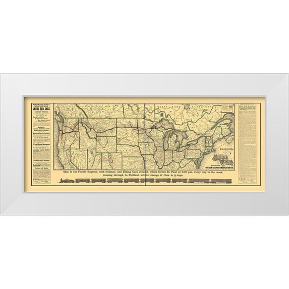 Rand McNally 32x15 White Modern Wood Framed Museum Art Print Titled - Northern Pacific Railroad - Rand McNally 1883