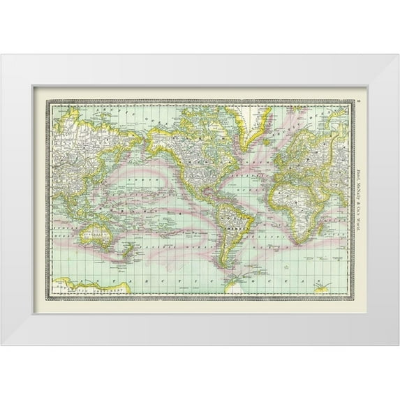 Rand McNally 32x23 White Modern Wood Framed Museum Art Print Titled - World - Rand McNally