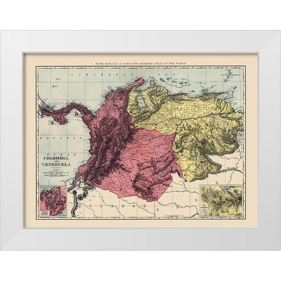 Rand McNally 32x25 White Modern Wood Framed Museum Art Print Titled - South America Colombia Venezuela