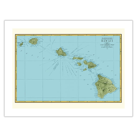 Rand McNally Atlas Map of Hawaii - Vintage Hawaiian Colored Cartographic Map c.1898 - Bamboo Fine Art 290gsm Paper (Unframed) 12x16in