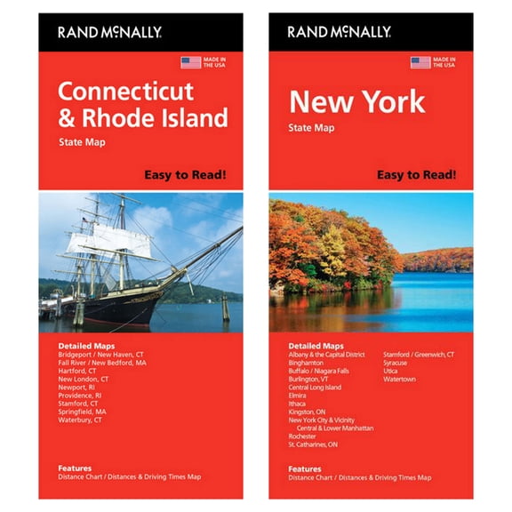 Rand McNally State Maps: Connecticut/Rhode Island and New York (2 Maps)