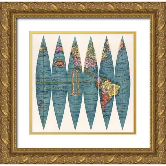 Rand McNally and Company 21x20 Gold Ornate Wood Framed with Double Matting Museum Art Print Titled - New twelve inch terrestrial globe