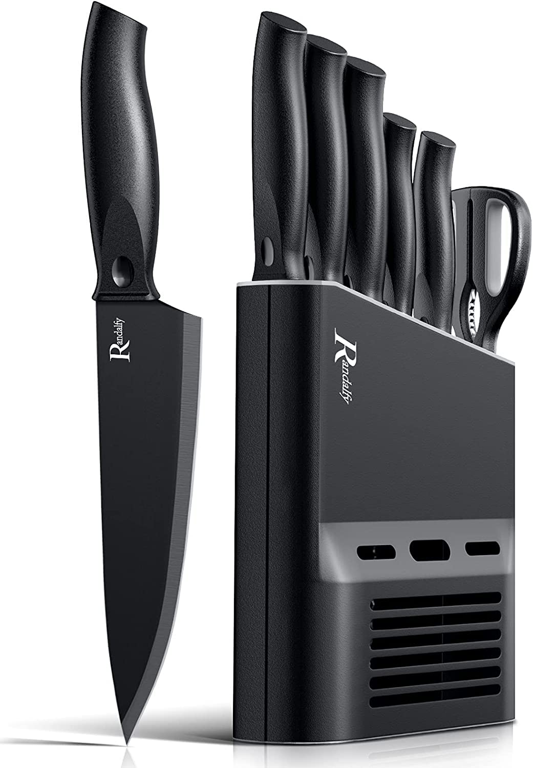 Randalfy Kitchen Knife Set with Block, 7 Pieces Chef Knives, Scissor