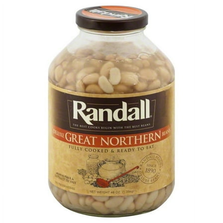 Randall Deluxe Great Northern Beans, 48 oz Glass Jar – Fully Cooked, Family Size (No Spice)