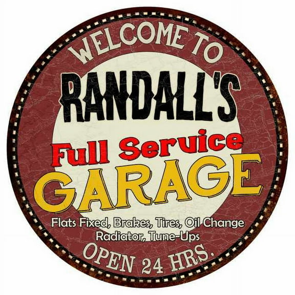 Randall's Full Service Garage 14" Round Metal Sign Man Cave Decor 100140037429