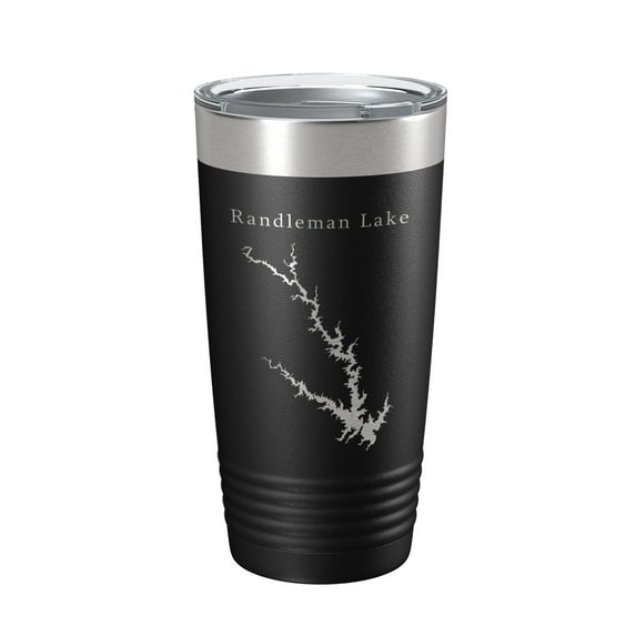 Randleman Lake Map Tumbler Travel Mug Insulated Laser Engraved Coffee Cup North Carolina 20 oz Black