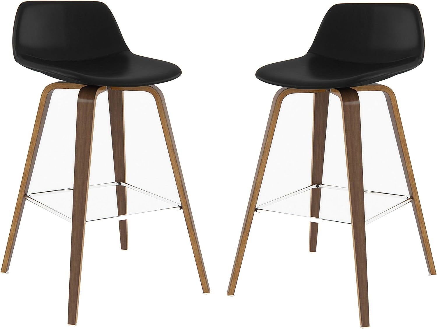 Mid-Century Modern Bentwood Counter Stool in Black Leather