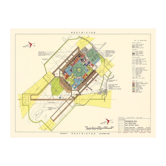 Randolph Air Force Base Art, 1950 Vintage Map of Randolph Air Force Base History Wall Decor Gift, Old Randolph Air Force Base Map - 36" x 24" Unframed Print