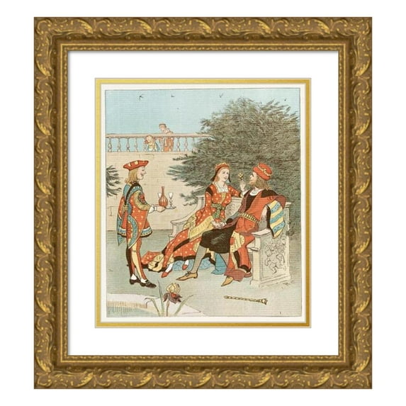 Randolph Caldecott 12x14 Gold Ornate Wood Frame and Double Matted Museum Art Print Titled - The Queen of Hearts Pl 3 (1887)