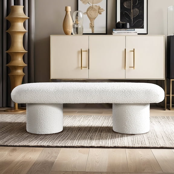 Randolph Ivory Boucle Bench: Modern Japanese Minimalism, Plush Boucle Fabric, Solid Wood Frame, 56" L x 19" W x 18" H, Luxury Living Room & Entryway Seating