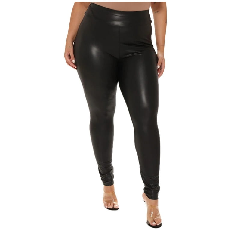 Plus Size Women's Fashion Skinny Leather Leggings Long Pants Female High  Waisted Stretchy Trousers Leather Pants