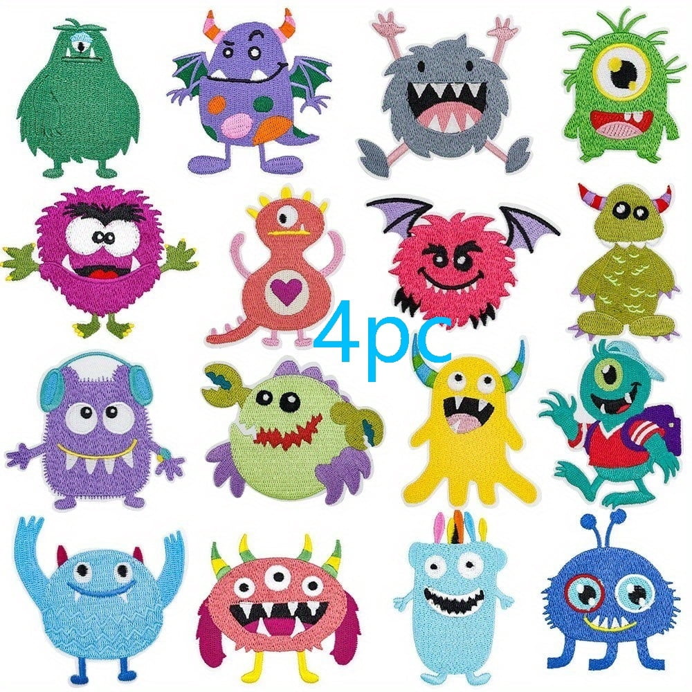 Random 1 set of little monster cartoon iron-on patches DIY embroidered cloth patches suitable for decoration on mobile phones, clothes, backpacks, etc.