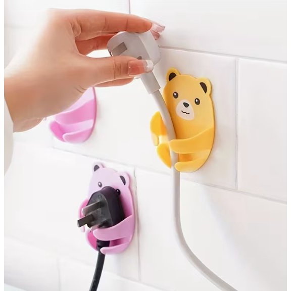 Random 1 set of multifunctional bear-shaped hooks | No need to drill holes for power plug storage | Toothbrush cable organizer | Home kitchen, bathroom and bedroom supplies