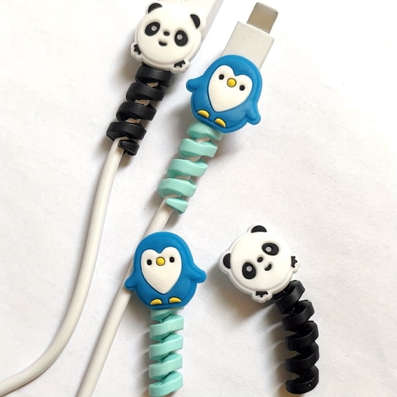 Random 1 set of cute cartoon animal silicone spiral cable protectors | Random 1 set | Durable and easy to install | Anti-tangle design