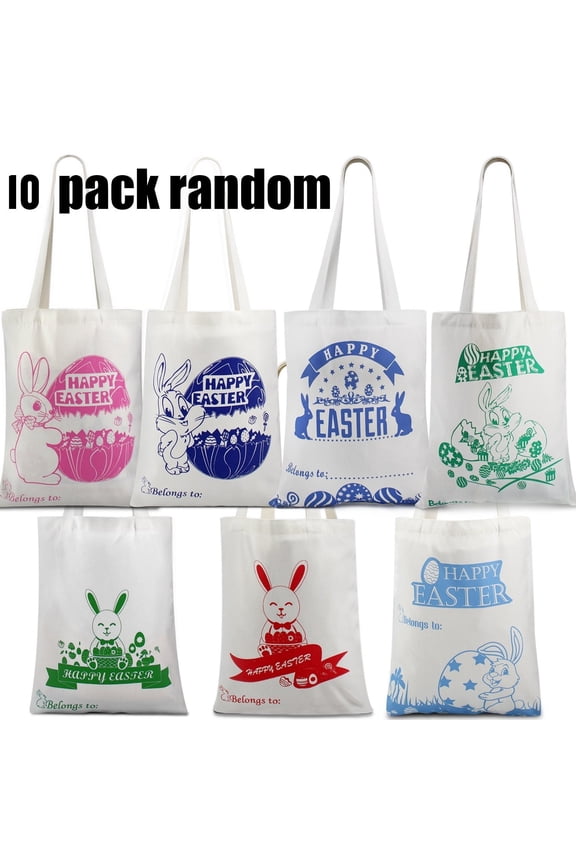 [Random 10 Handbag Pack]Self Customize Easter Bags, Easter Basket With Bunny Element Design For Kids Easter Party (Random Pattern 10 Bags)