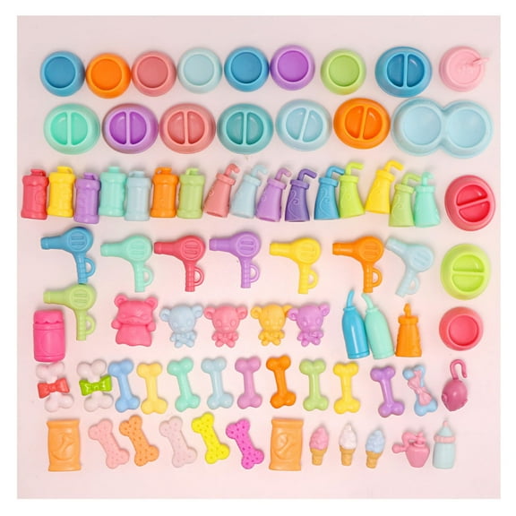 Random 10 PCS Food Drink Bowl Bottle Hair Dryer Bone Bear Accessories for Minilps Pet Cats Dogs Figures Toys,Cute Xmas Gift for Kids