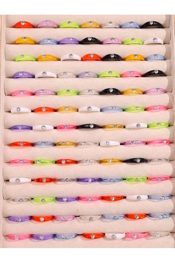 Random 15-Piece Set Colorful Rhinestone Acrylic Rings, Y2K Style Fashion Jewelry Gift