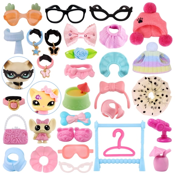 Random 15pcs Accessories for Lps Cat Dog,Collar Jacket Glasses Food Drink Accessories for Mini Toy Figurines