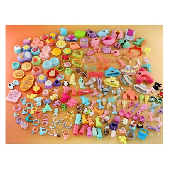 Random 35 PCS cute toys Accessories Pack Lot Snowflake Mugs Water Bottles Hat Glasses Clothes Bow Skirt Collar Food and Drink Fit lps Cat and Dog Figure Toys