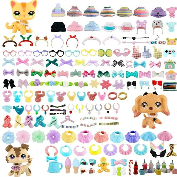 Random 3PCS Mini Toys and 7PCS Accessories,Collie Dachshund Shorthair Cat and More