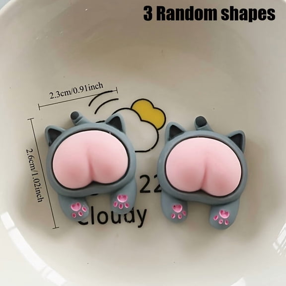 Random 3pcs Set of Cute Cartoon Style Car Ornaments, Adorable Animal Butt Shapes, Car Dashboard Decorations, Phone Case Embellishments, Multi-Purpose Decor(Product Is Hard Resin,Not Squishy Texture)