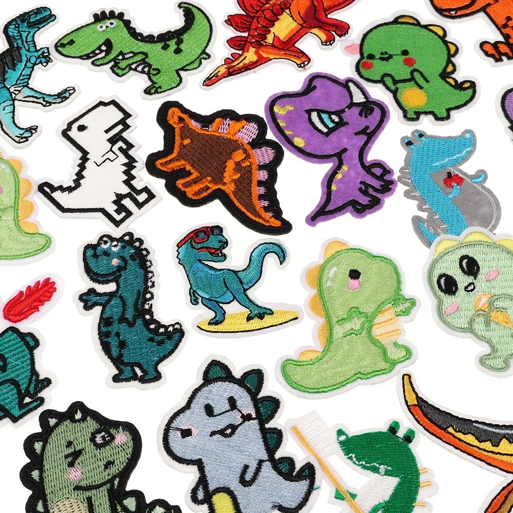 Random 4-piece set of dinosaur cloth patches, hot patch fabrics, DIY embroidery patches, Tyrannosaurus Rex, Fire Dragon, Stegosaurus, Triceratops Clothing Decoration Art