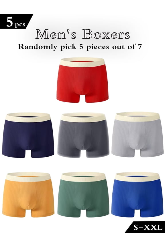 Random 5 out of 7 Blind Box | Men's Ribbed Color-Block Boxers | Soft cotton fabric, breathable & skin-friendly, snug elastic fit. Enjoy the surprise of unboxing every time