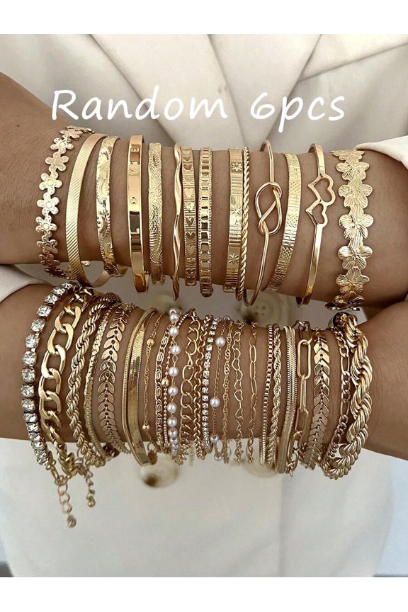 Random 6 Pieces 6-Piece Bohemian Layered Bracelet Set With Daisies Hearts