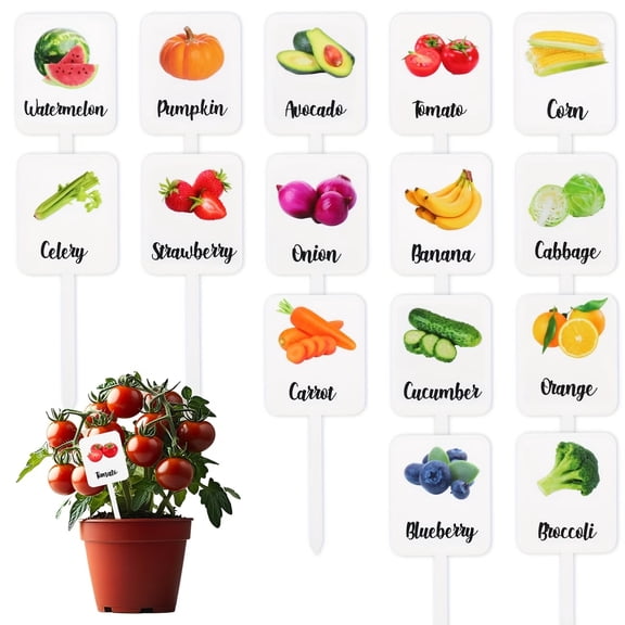Random 6pcs Acrylic Vegetable and Fruit Labels - Reusable Garden Signs for Indoor/Outdoor Use, Durable Plant Markers for Kindergarten, Terrace, Balcony, Kitchen, and Garden Decor