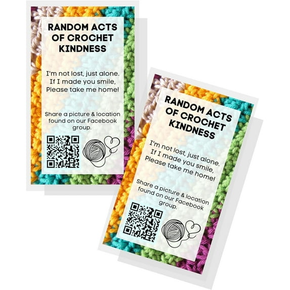 Random Acts of Crochet Kindness Gift Tags 50 pk 2 x 3.5 Cards to Give Away Kids Pay it Forward Pocket Hug Patterns Poem RAOCK