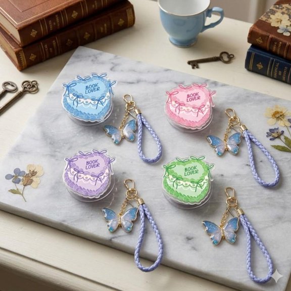 Random Book Lover Cake Phone Grip, MagSafe Holder, Butterfly Charm Accessory (Magnetic)