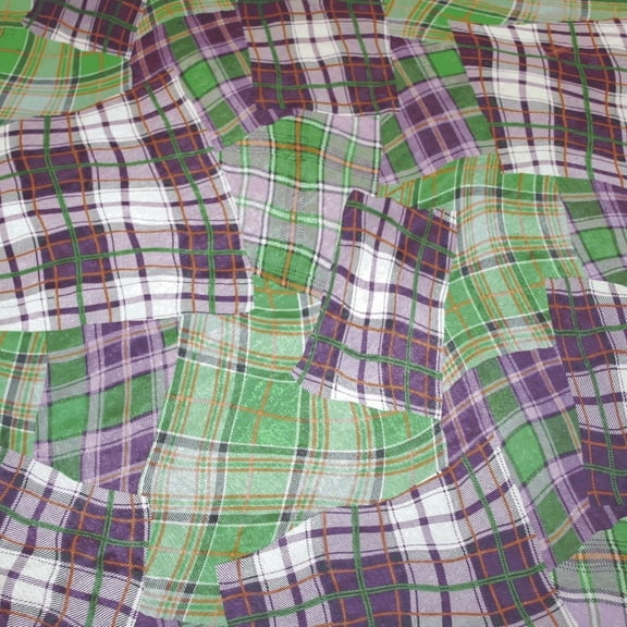 Random Check Print Georgette Dress Fabric Green & Purple - per yard
