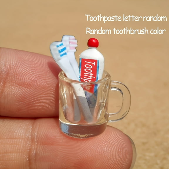 Random Color Miniature Toothbrush & Cup Set, OB11 BJD Dollhouse Bathroom Furniture, 1:12 1:6 Scale Accessory for Blythe Doll, Transparent Resin Christmas Gift