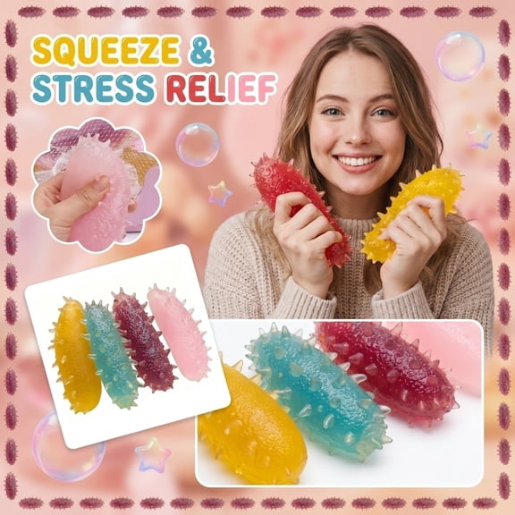 Random Color Spiky Sea Cucumber Squeeze Toys, Sensory Toys for Student with Autism, Autism Sensory Toys, Toys for Student with Autism, 5X2 Inch Tactile Textured Squeeze Tool for