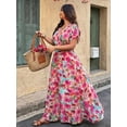 thumbnail image 1 of Random Floral Print Deep Shirred Waist Tie Plus Size Women Beach Maxi Dress, 1 of 9