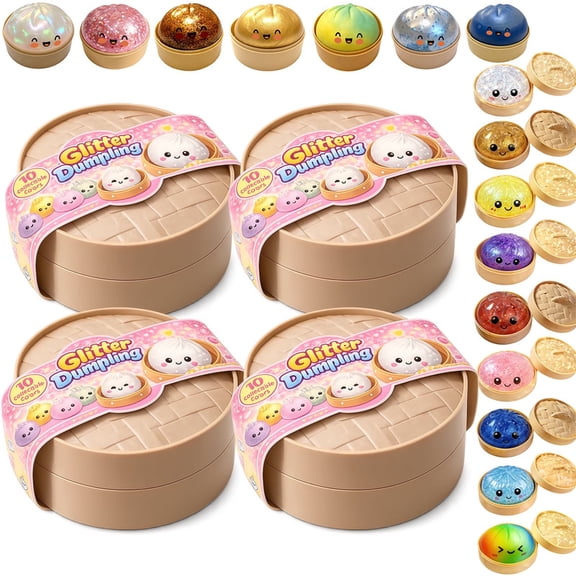 Random Glitter Dumpling Squishies with Box - Surprise Rare Dumplings Bun Stress Relief Set