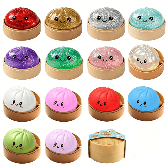 Random Glitter Dumpling Squishy Box Bulk,4Inch Surprise Dumpling Squishy Stress Ball,Squishy Bun,Random 14 Colors Mystery Gift Box for Adult Classroom Prizes Party Favor 1pcs
