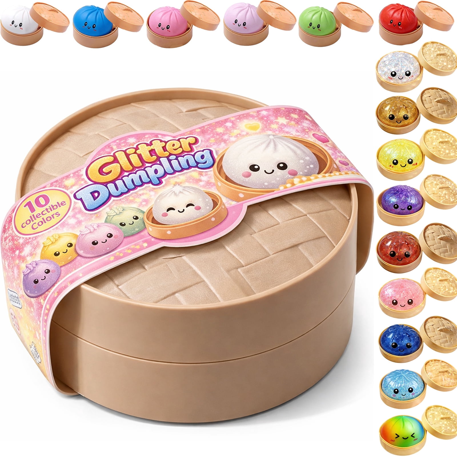 Random Glitter Dumpling Squishy with Box - Surprise Rare Dumplings Bun Stress Relief Set