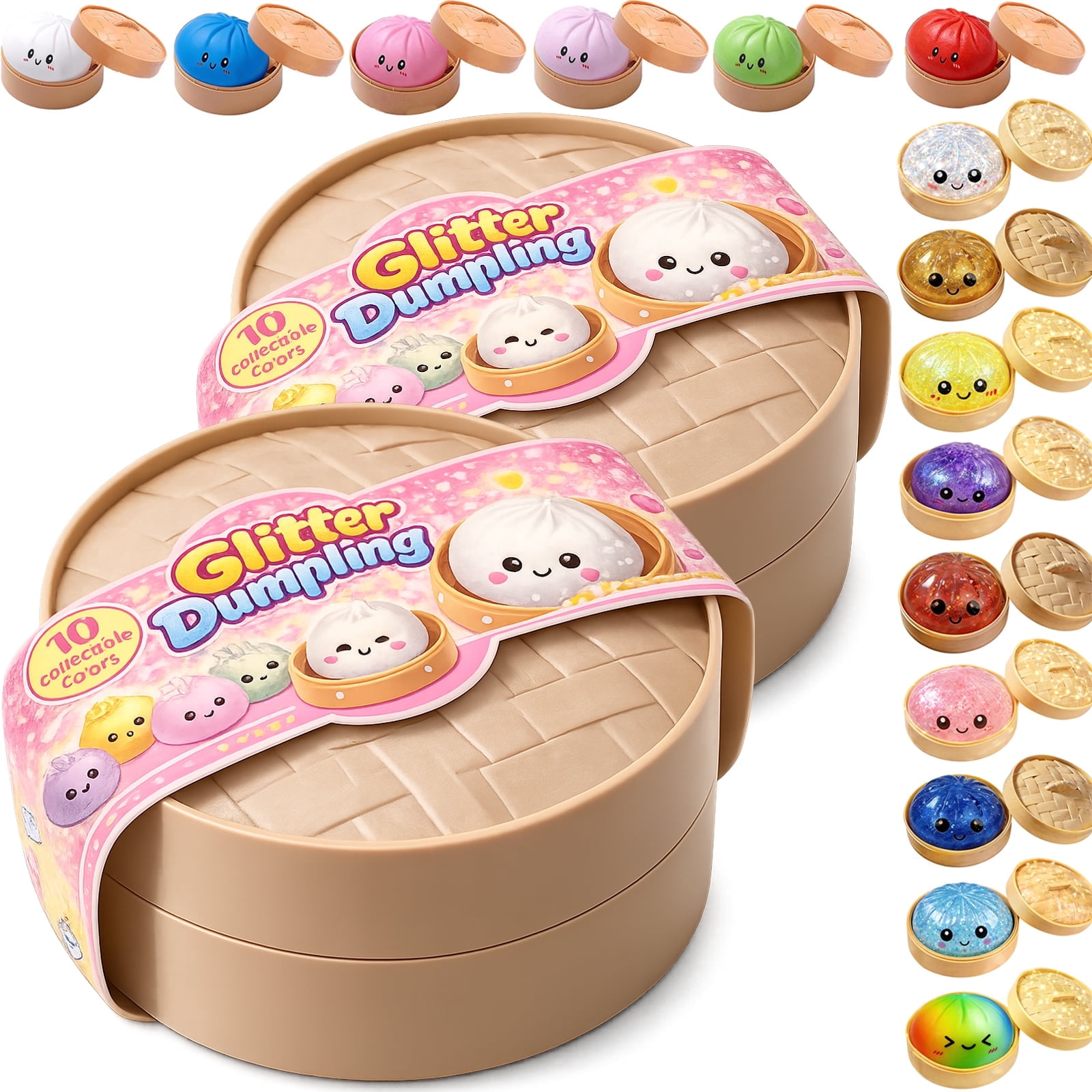 Random Glitter Dumpling Squishy with Box - Surprise Rare Dumplings Bun Stress Relief Set